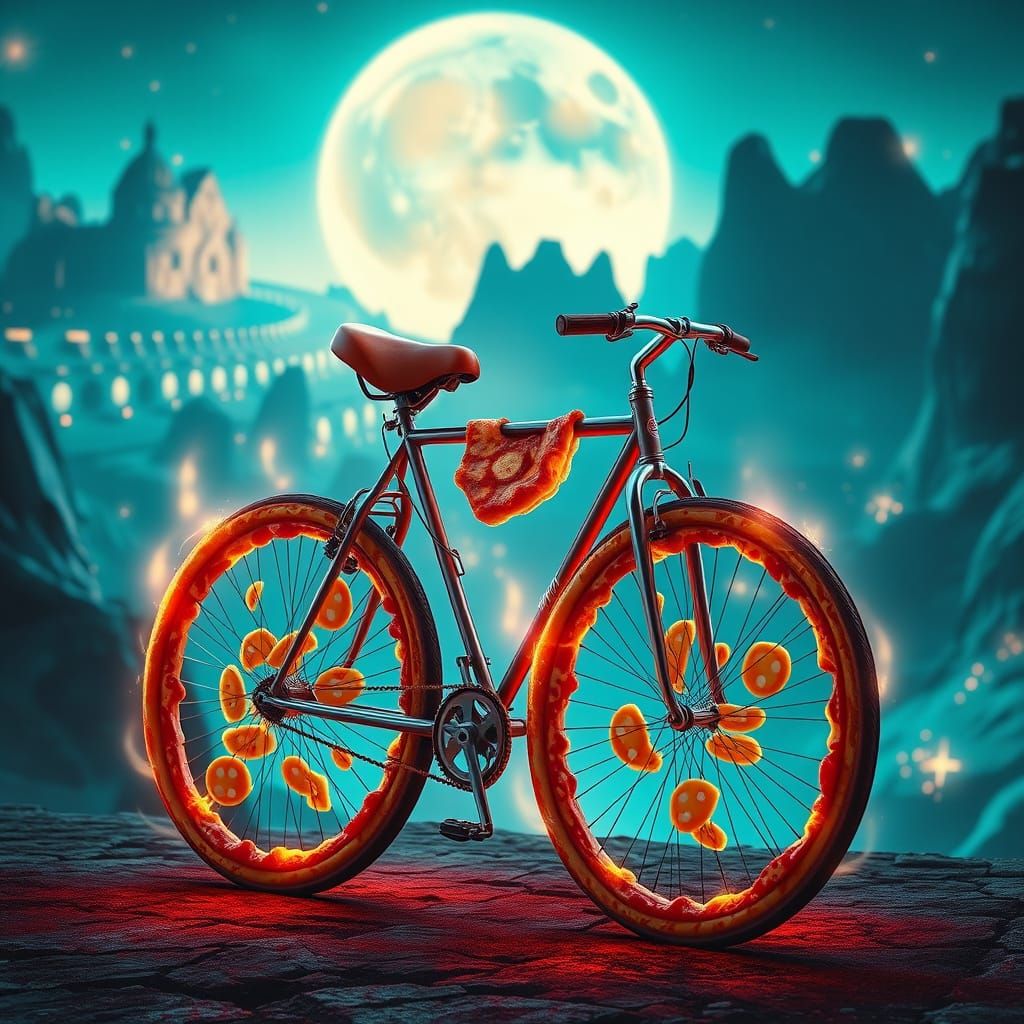 Pizza Bicycle in Futuristic Digital Art Style