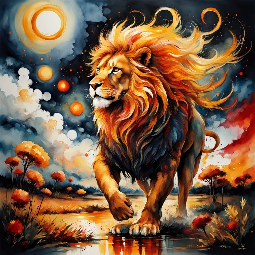 Regal Lion Embodies Golden Splendor in Vibrant Savanna Lands...