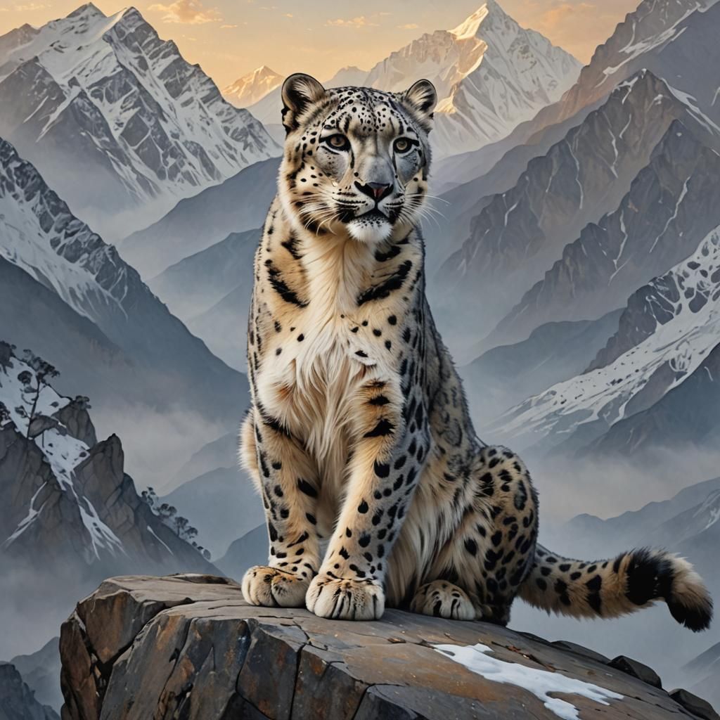 Snow Leopard in Himalayas: Digital Matte Painting