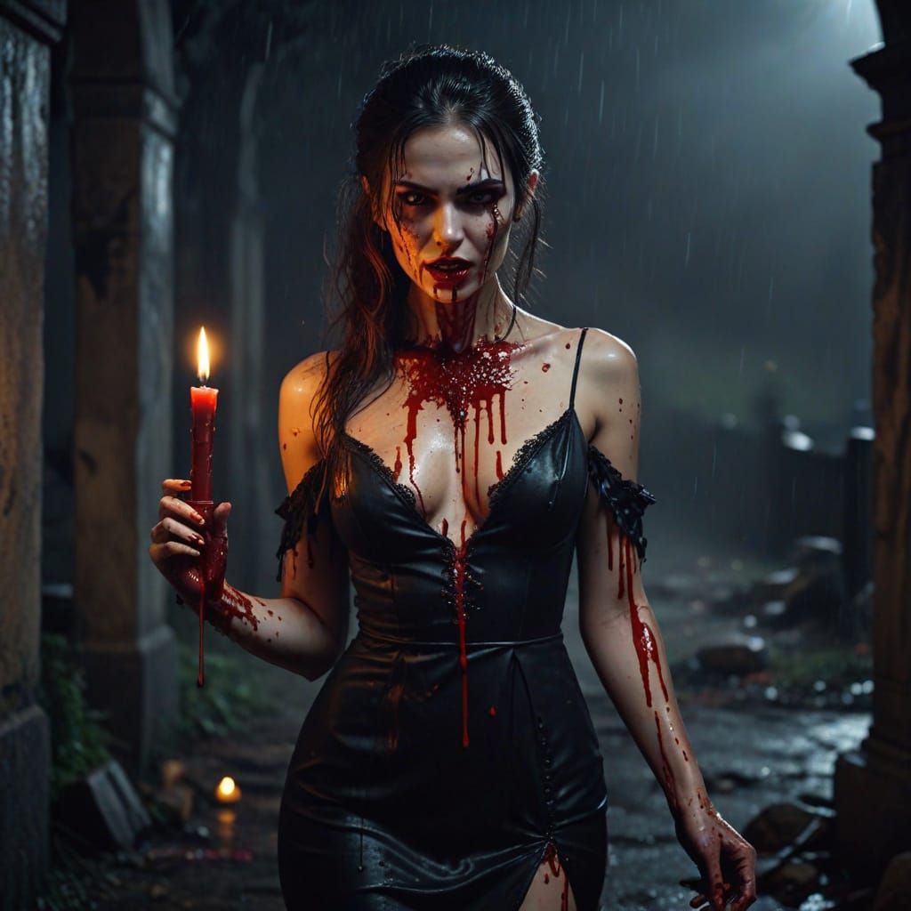 Vampire Woman in Dark Stormy Night
