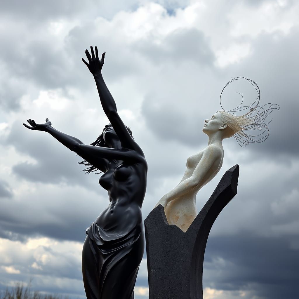 Haunting Abstract Sculpture of Heart-Wrenching Loss in Storm...