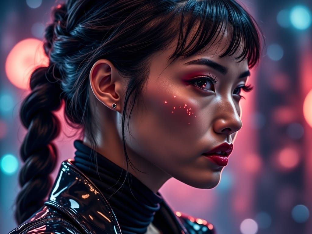 Ethereal Transhuman Woman in Futuristic Luxury Attire