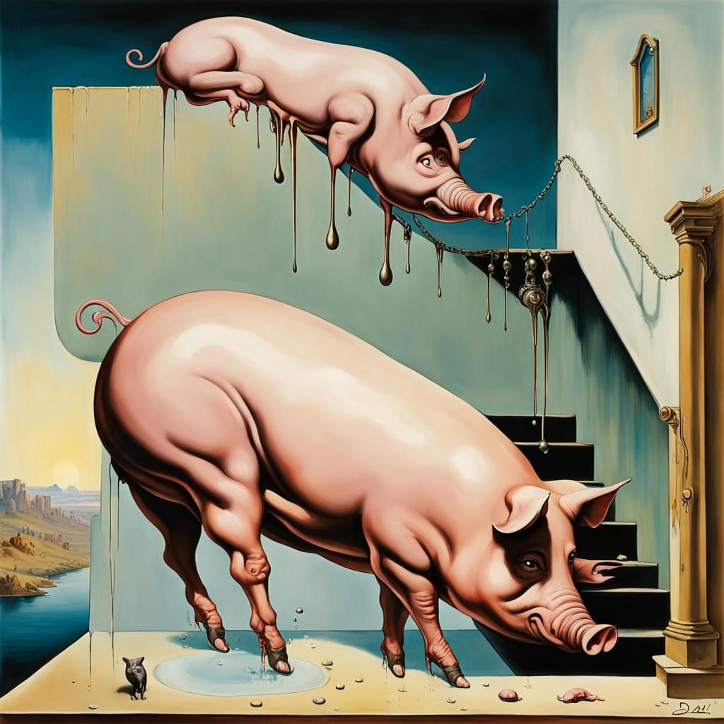 Surreal Melting Swine by the Stairs