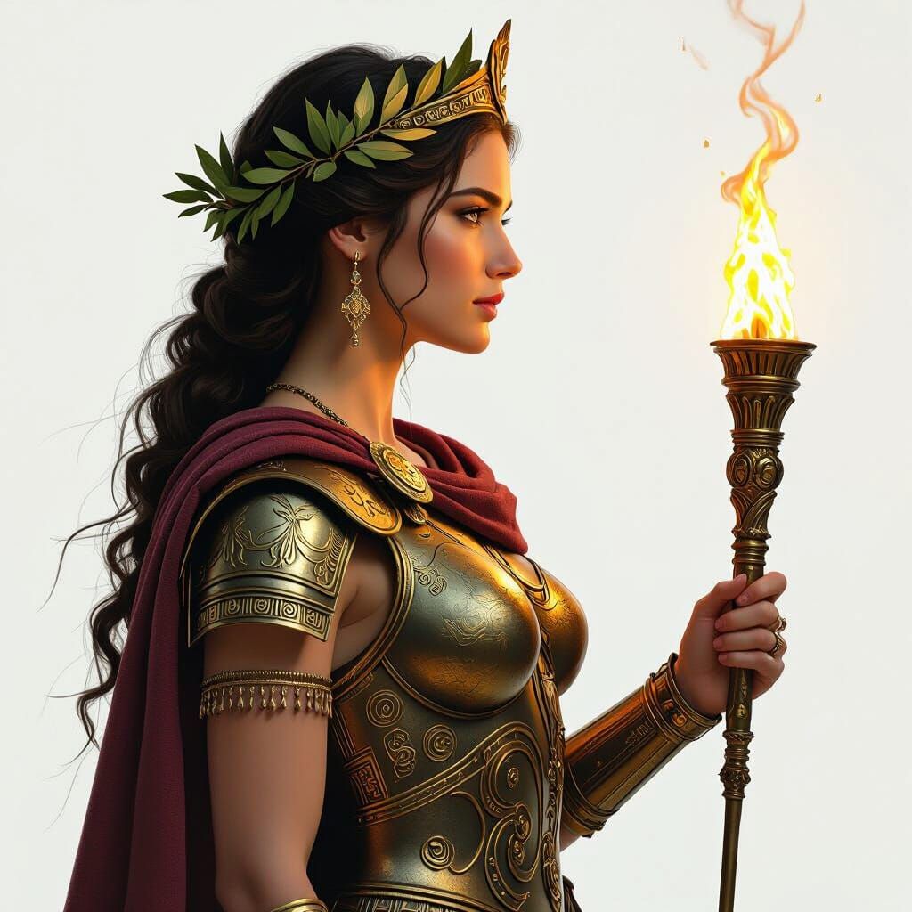 Athena in Golden Armor with Torch, Matte Painting