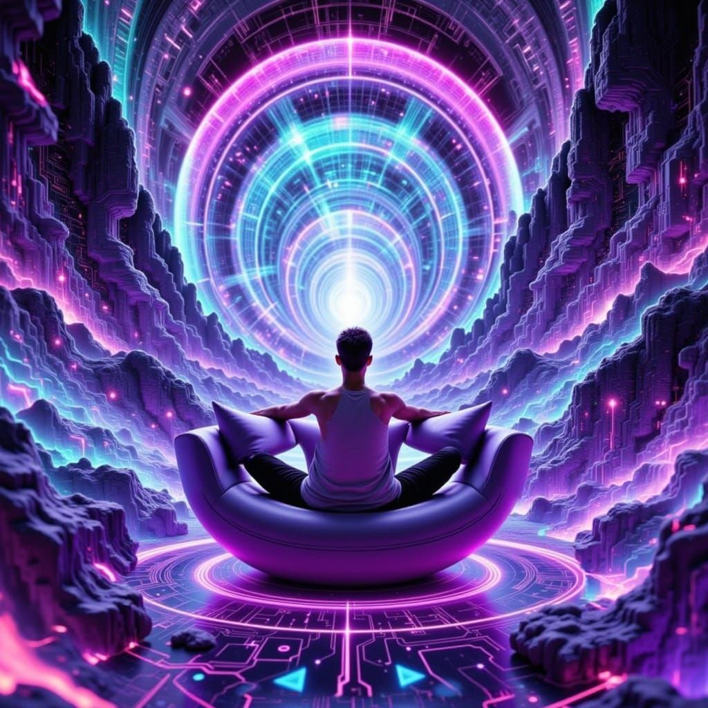 Futuristic Zen Sanctuary with Neurofeedback Interface