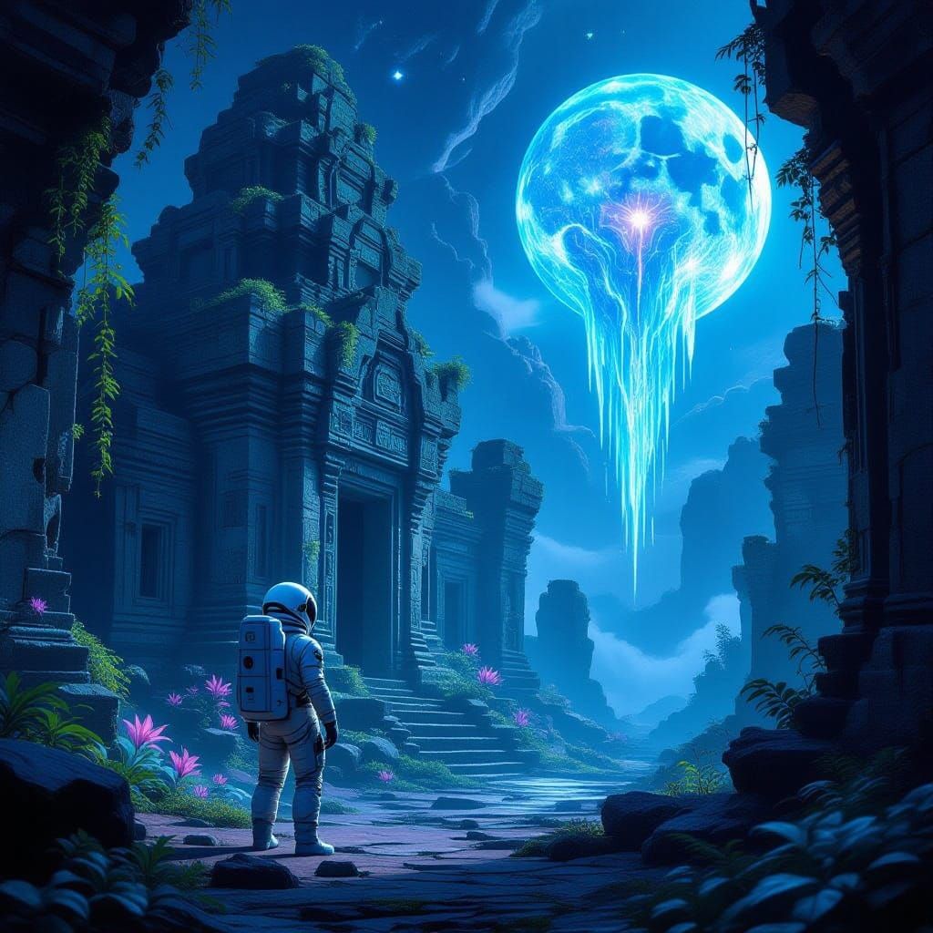 Astronaut Discovers Alien Temple in Biomechanical Surrealist...