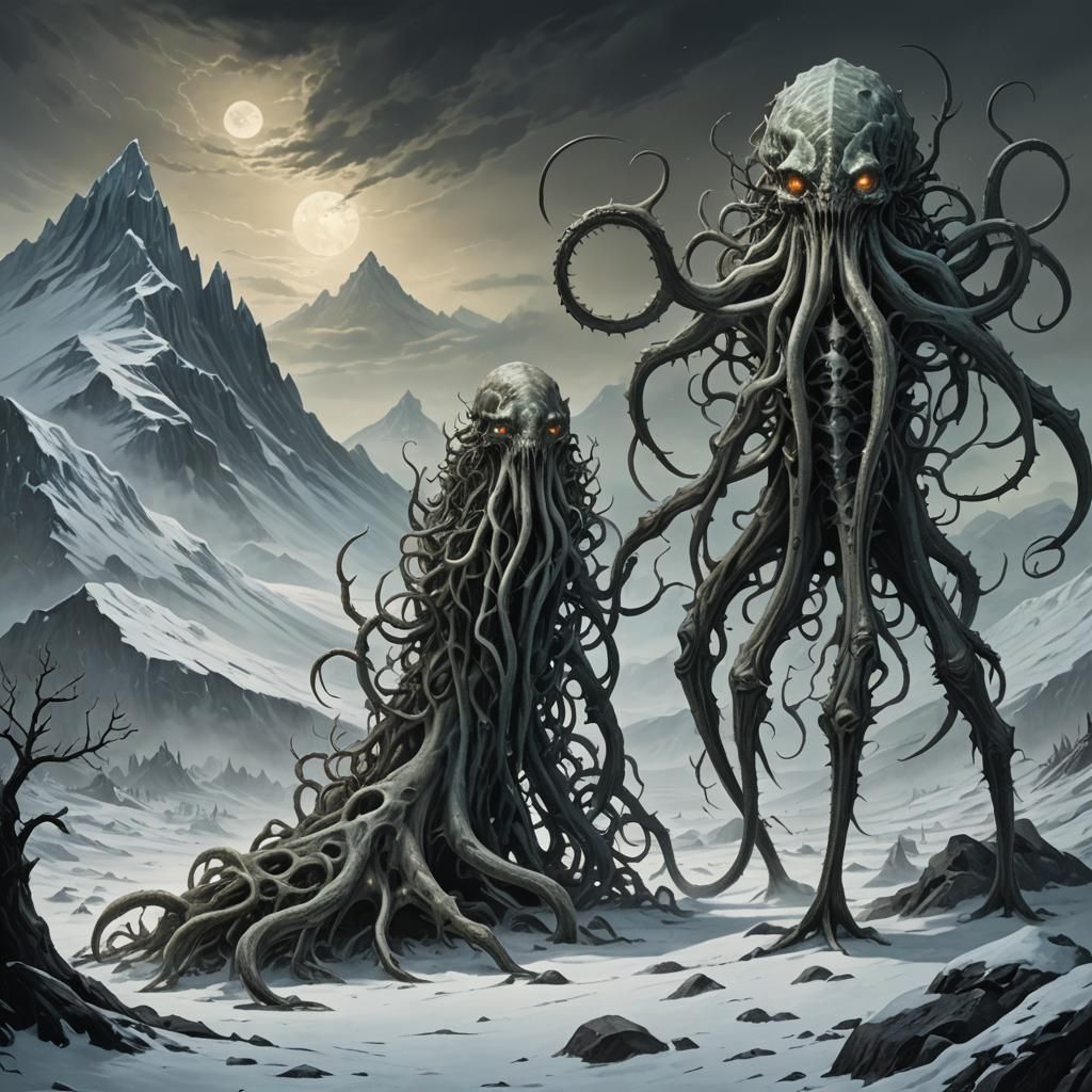Eerie Tripodal Creatures in Arctic Tundra, Dark Fantasy Art