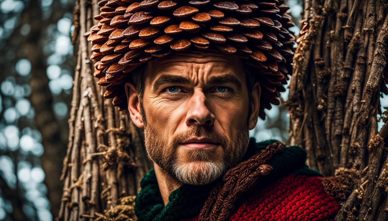 Festive Chris Pine Portrait with Pine Cone Hat