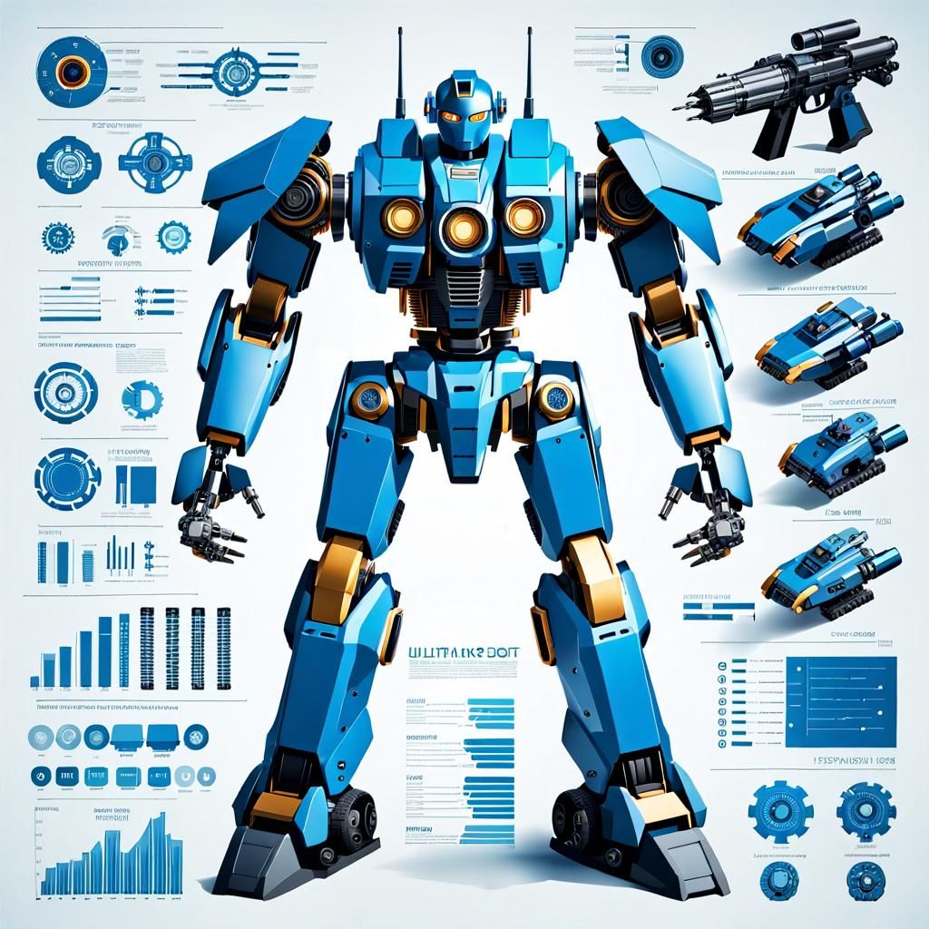 Futuristic Mecha Robot Android Blueprint Exploded View