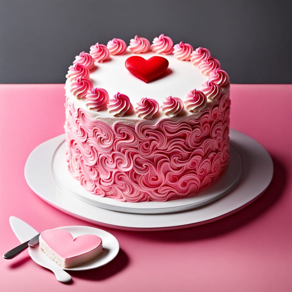 Pastel Dessert with Simple White Cake and Pink Heart