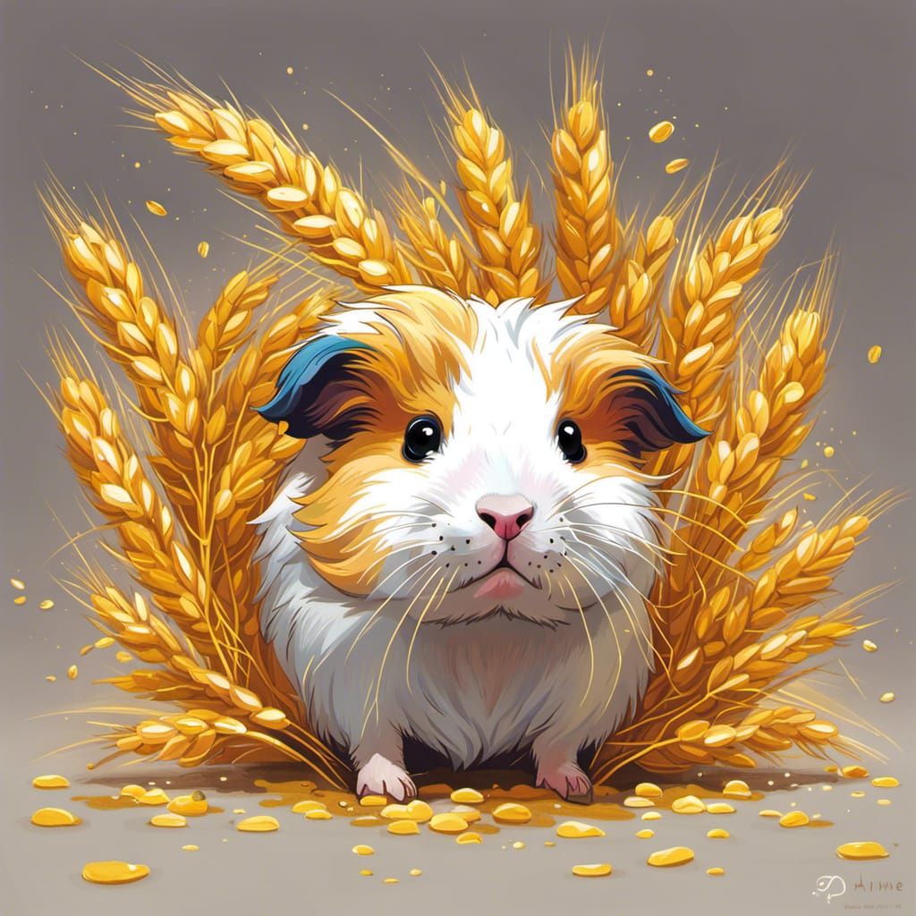 Sparkly Guinea Pig with Wheat in Anime Style