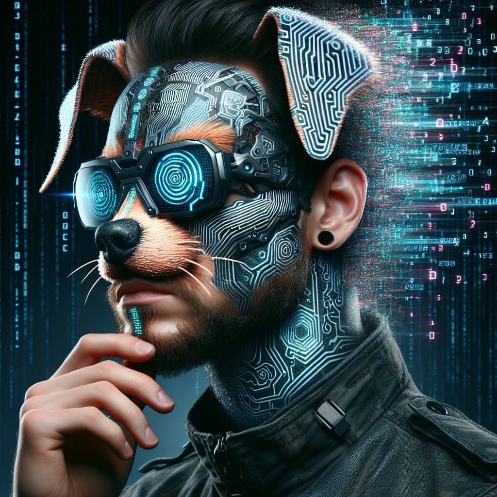 Mr. Smith of Matrix with head of dog-creature, matrix code a...