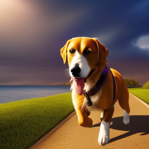 Hyperrealistic Dog Walk in Splash Art Style