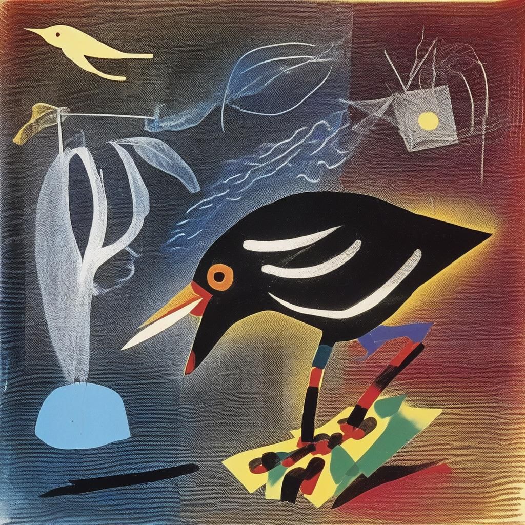 Surreal Bird Rayograph in Childlike Style