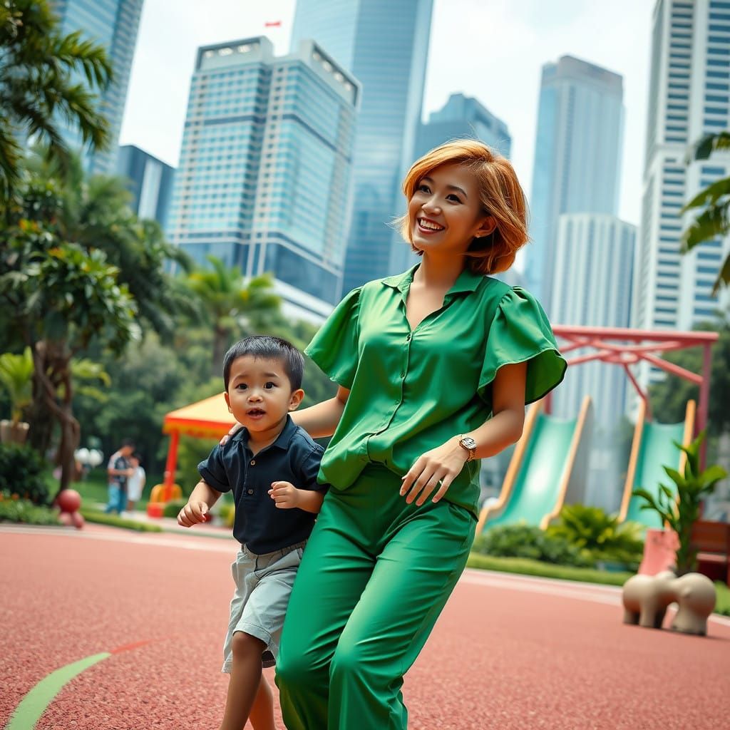 Enchanted Playground Scene in Vibrant Emerald Green