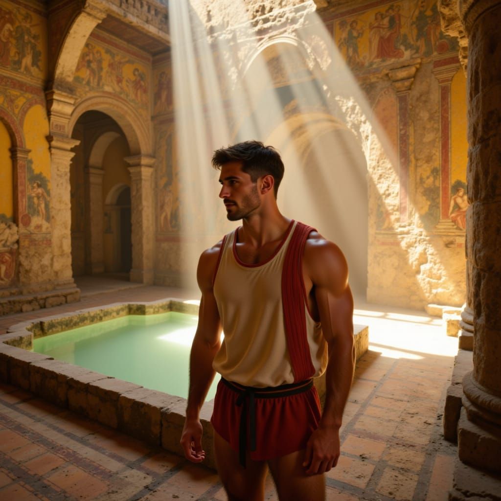 Man in Pompeii Atrium, 79 AD, Photorealistic Style