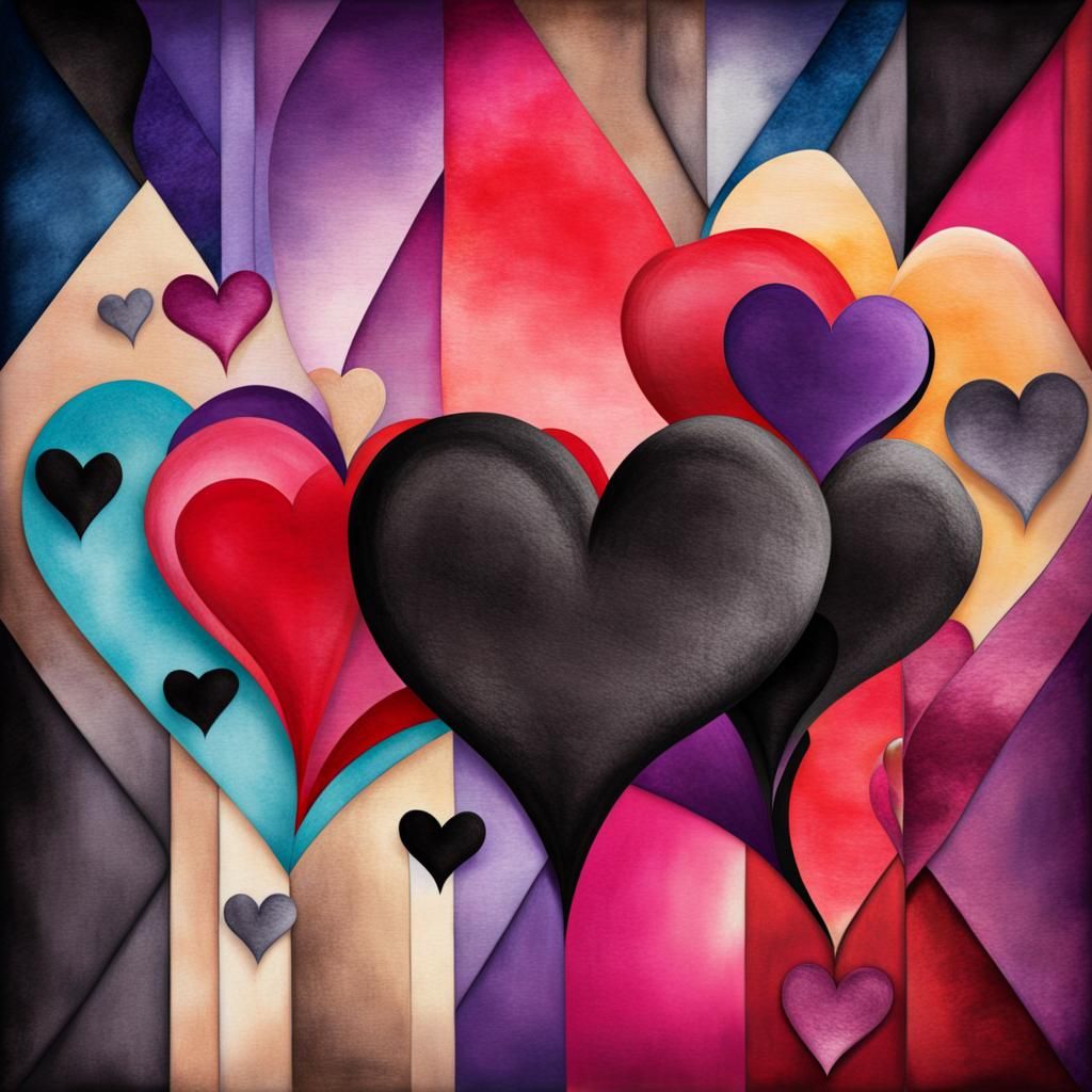 Gothic Romantic Hearts in Watercolor and Ink