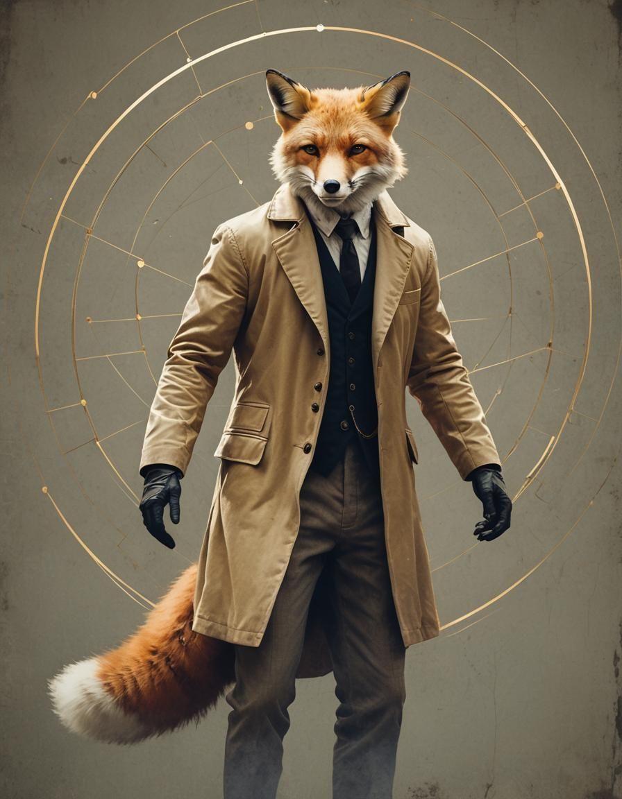 Fox-Man in Retro Style with Golden Ratio