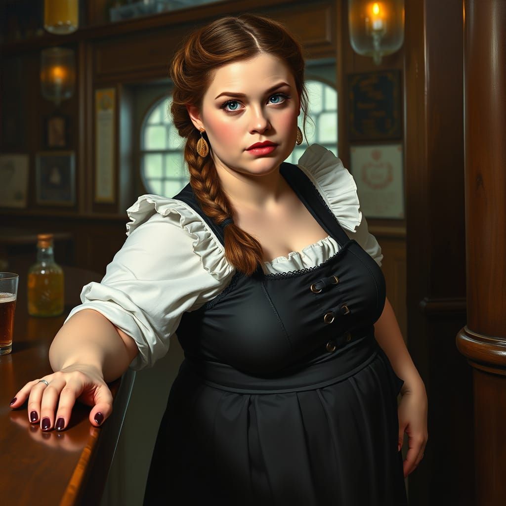 Bavarian Barmaid in Lived-In Realism Style