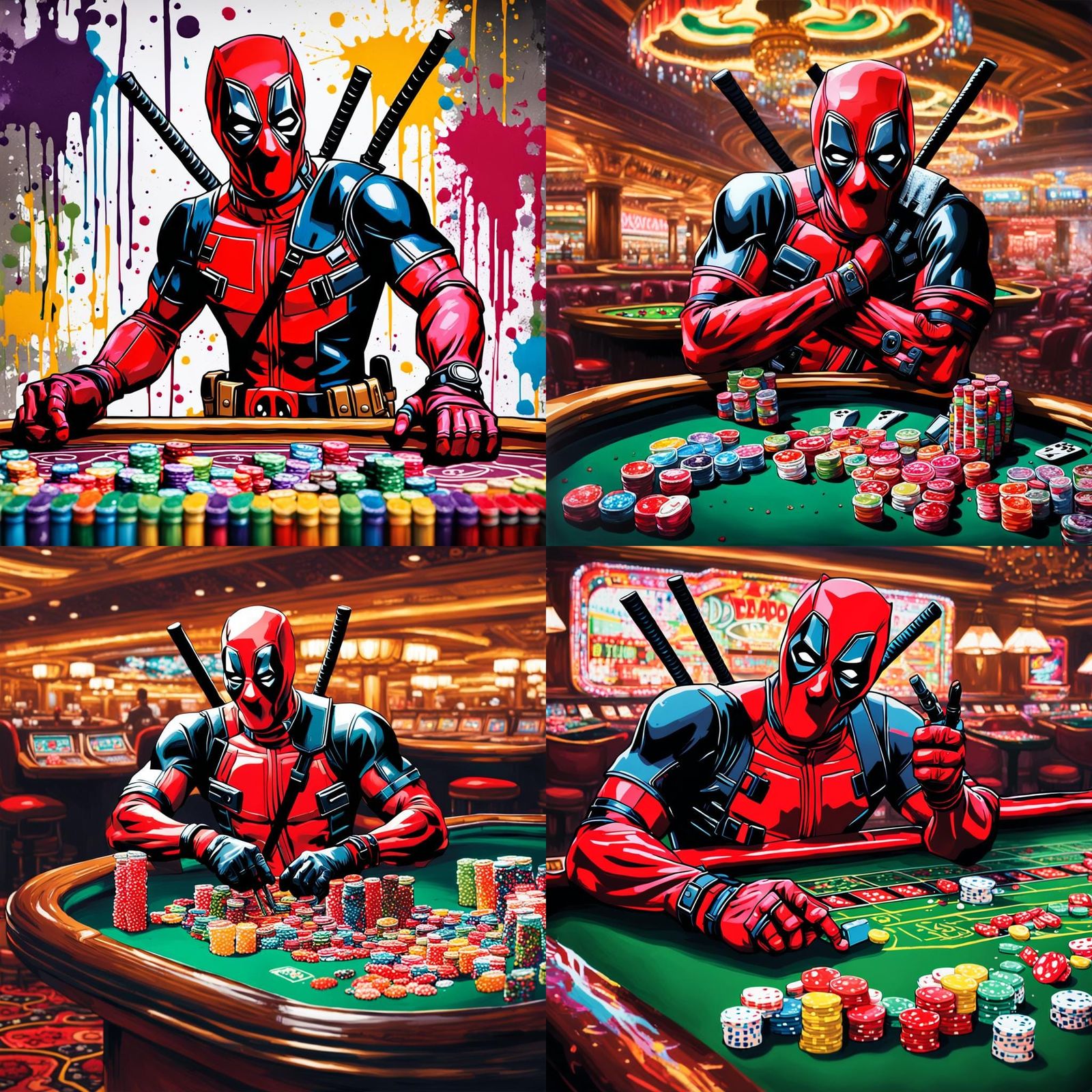 Deadpool at Casino in Graffiti Splash Art Style