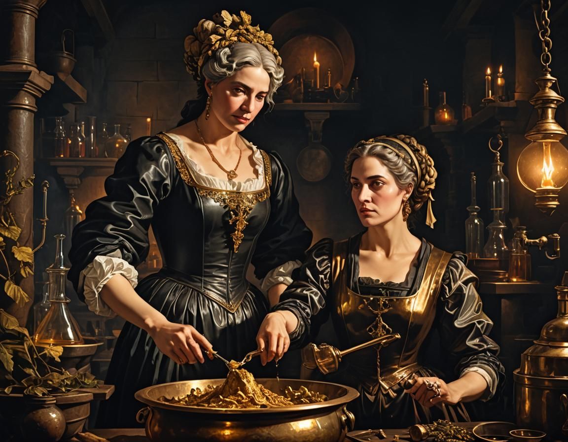 Agrippina and Locusta Prepare Poison: Baroque Illustration