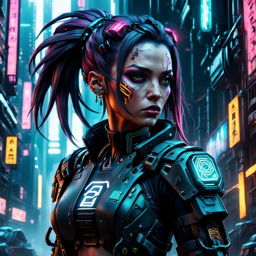 Cyberpunk Girl in Detailed Matte Painting