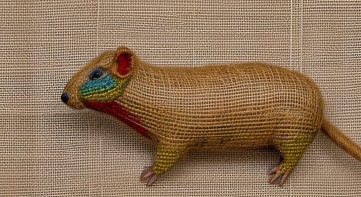Woven Jute Sculpture of a Colorful Hyrax Rodent