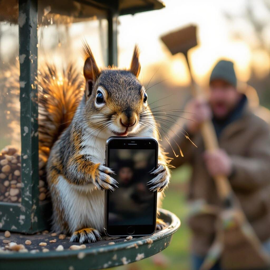 Squirrel Thief: Smartphone Heist at Bird Feeder