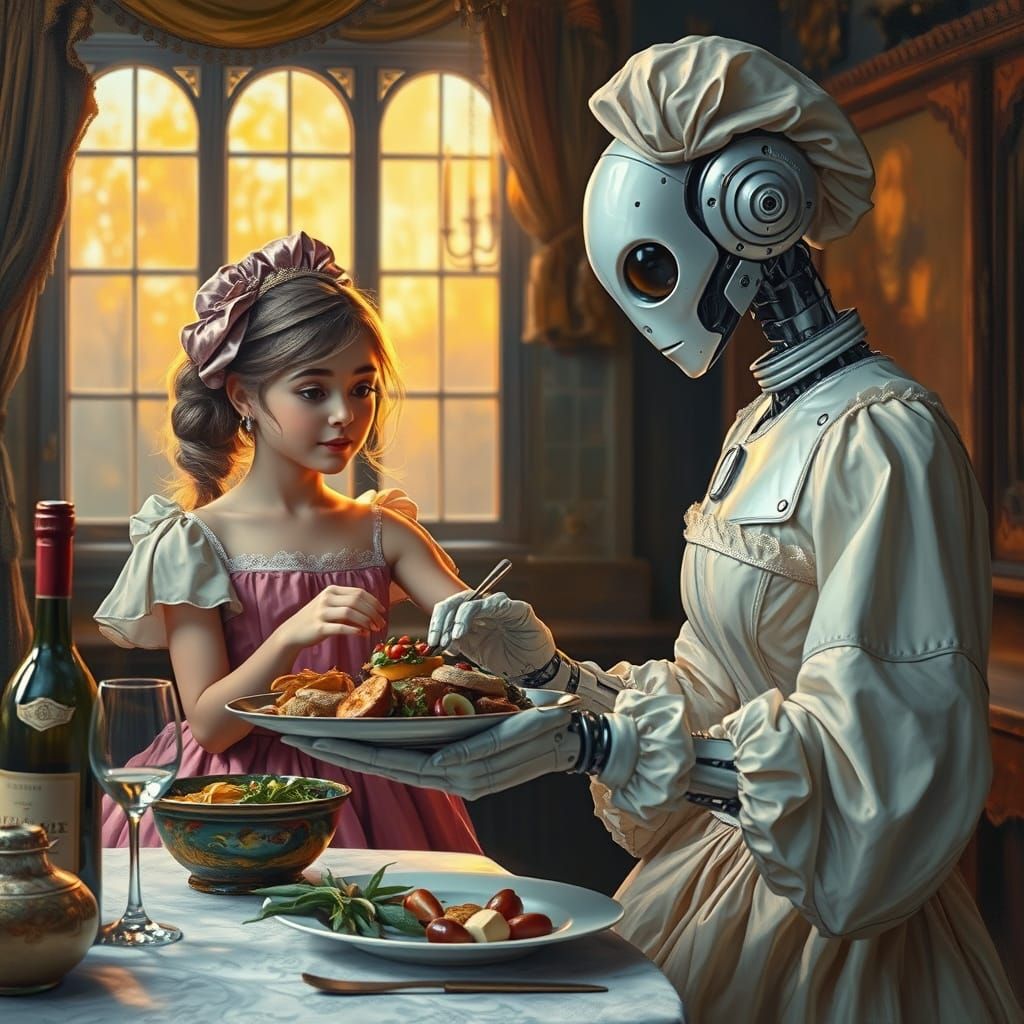 Robot Chef Prepares Gourmet Meal for Excited Girl