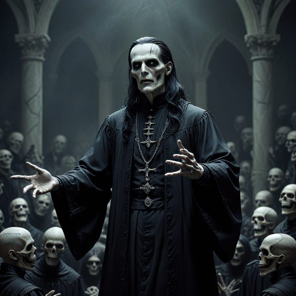 Necro-Gothic Cult Leader Preaching to Followers