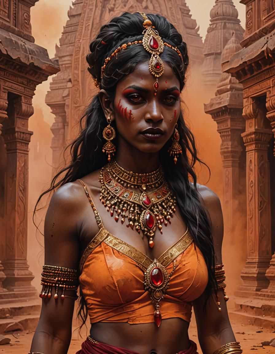 Indian Vampire Priestess in Temple Dust Storm