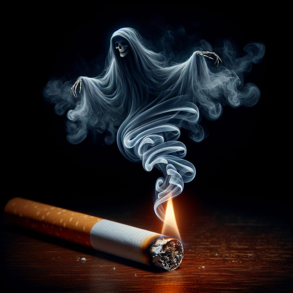 Spectral Grim Reaper Rising from Cigarette Smoke