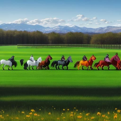 Dwarf Horses Playing with Big Horses in Hyperreal Style