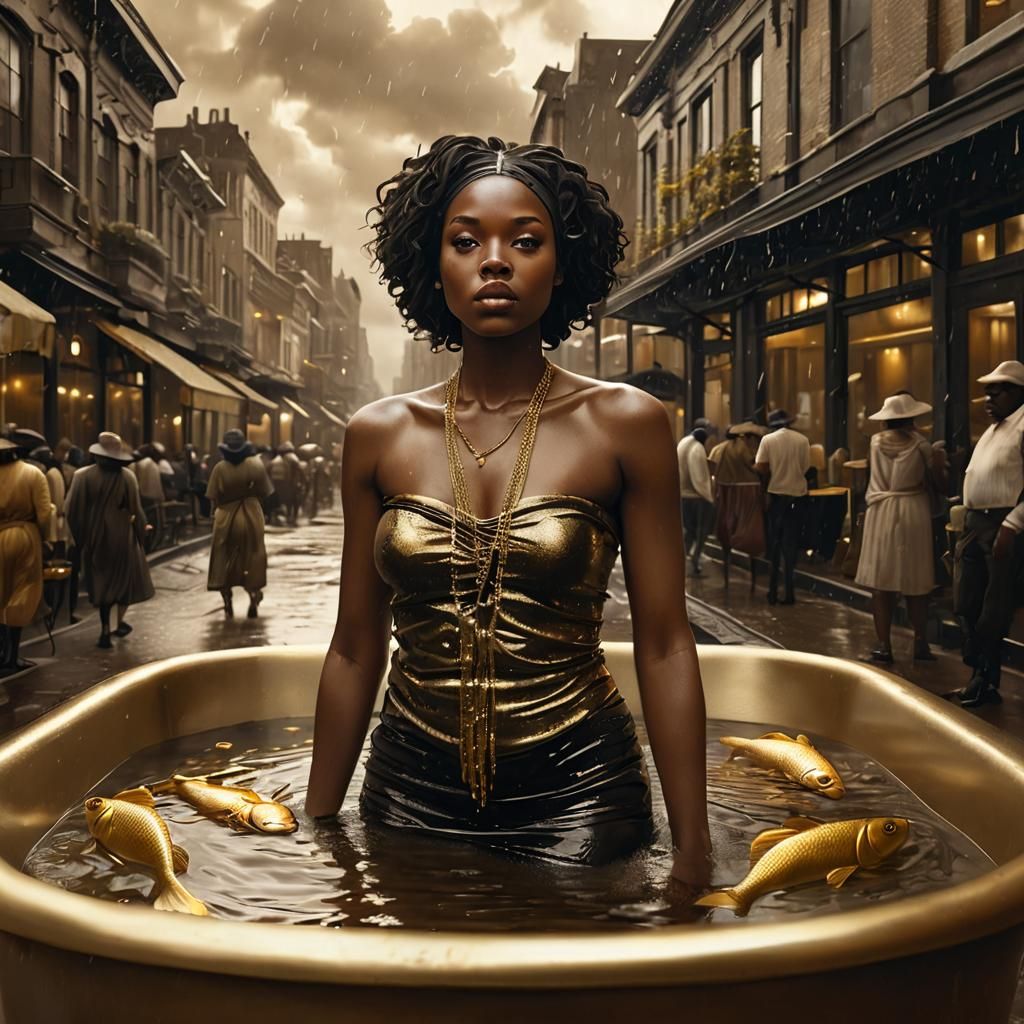 Woman Bathes in Street, Dutch Master Style