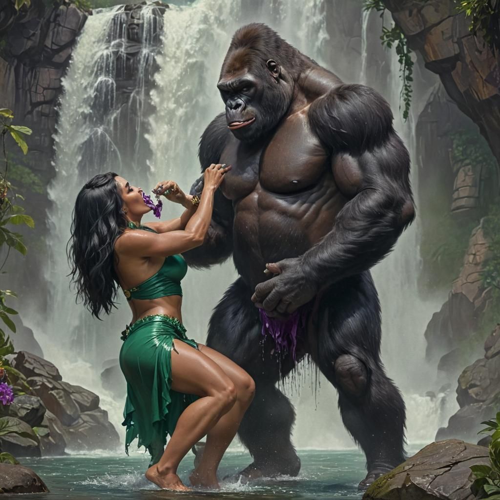 Gorilla Gentleman Sharing Drink with Amazonian Beauty