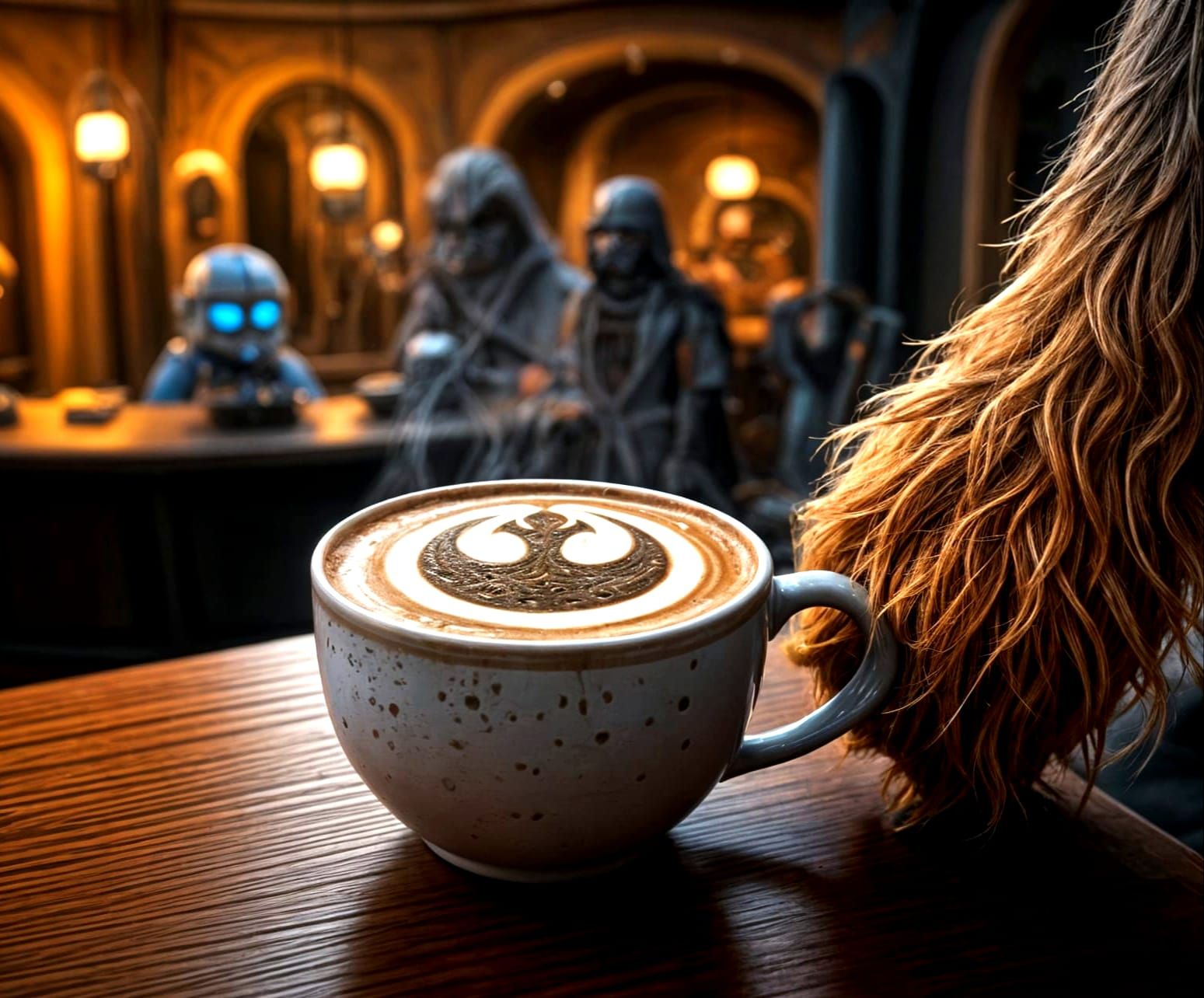 Detailed Star Wars Latte Art in Photorealistic Style