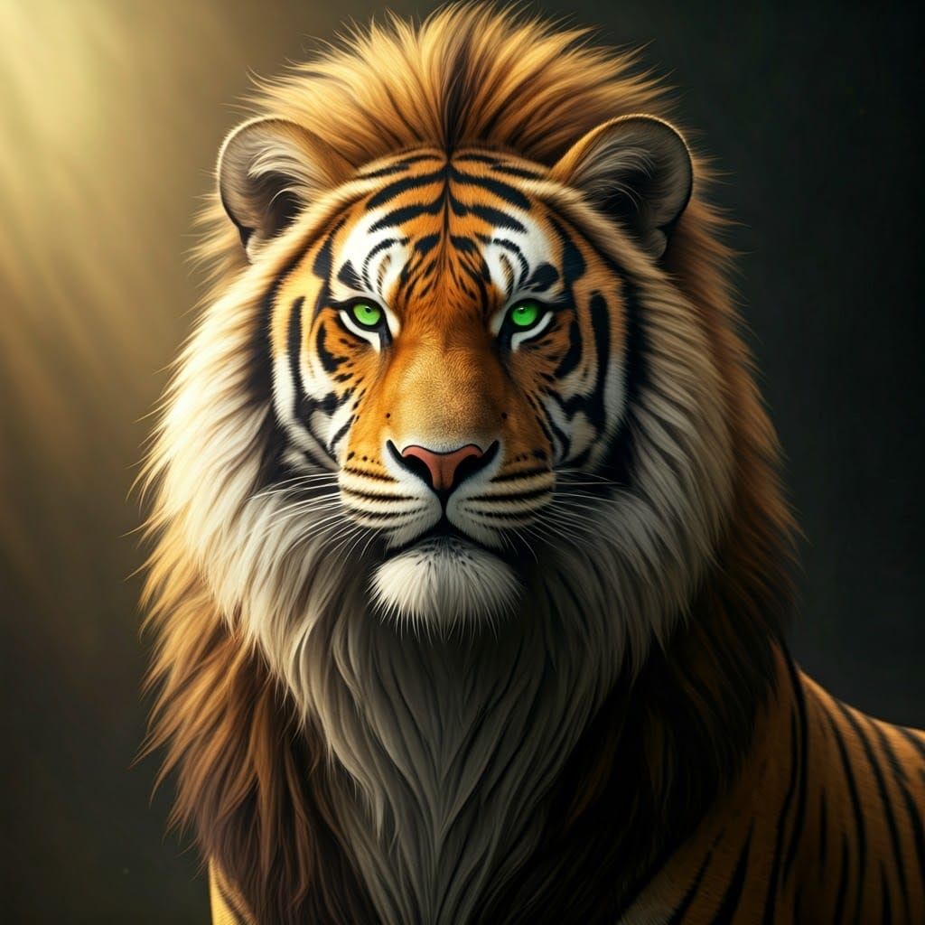 Majestic Lion-Tiger Hybrid Radiates Enigmatic Power