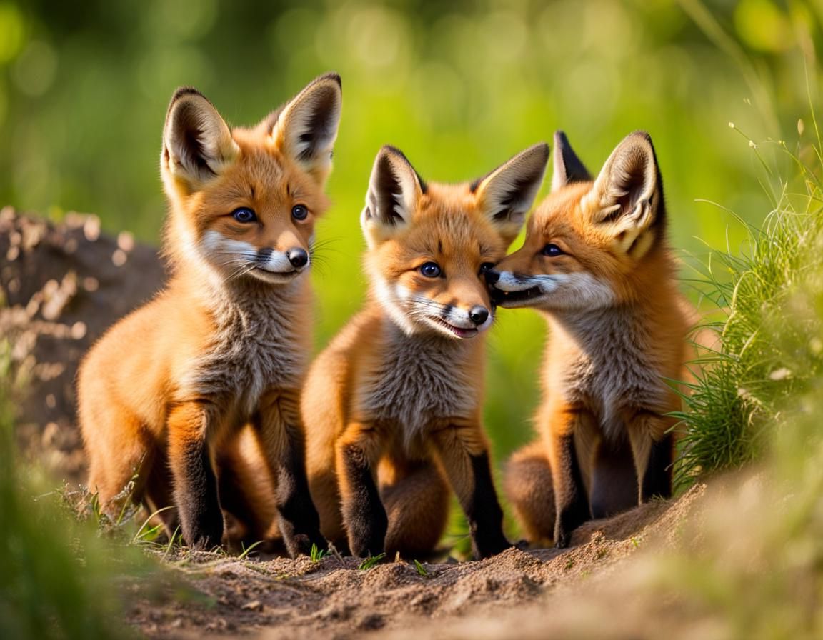 Fox Cubs Playing in Autumn Forest