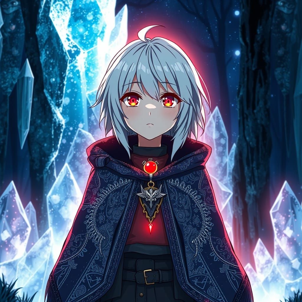 Anime Girl in Crystalline Forest, Ghibli Style