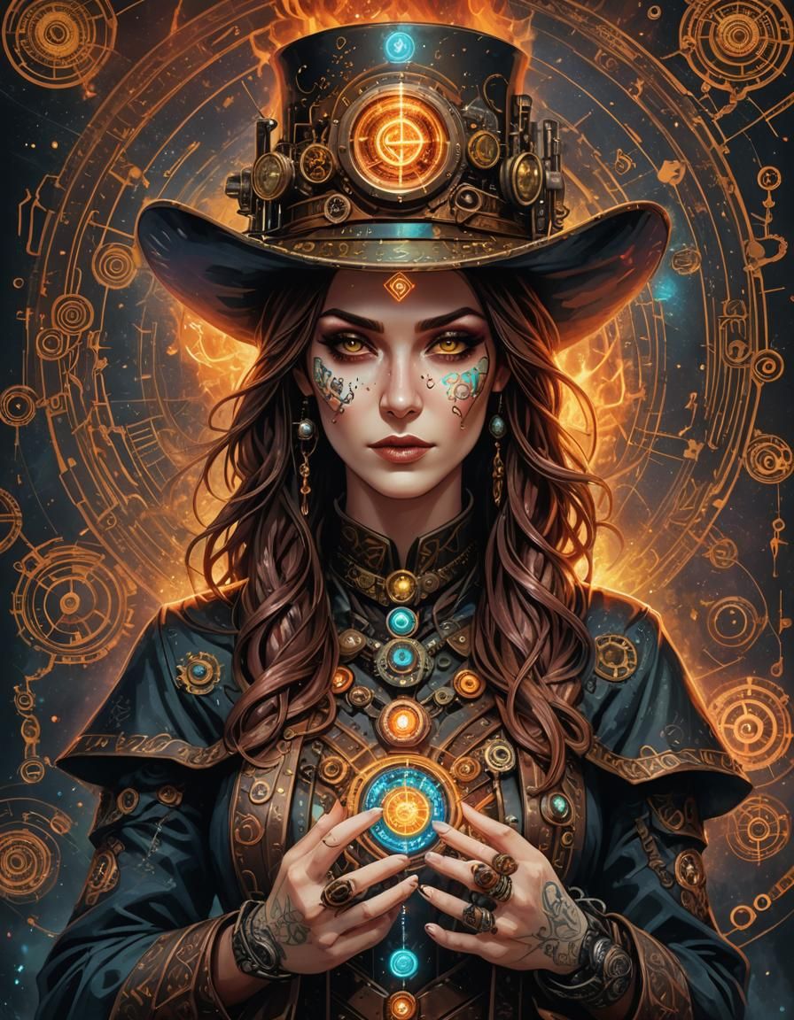Mysterious steampunk wizard