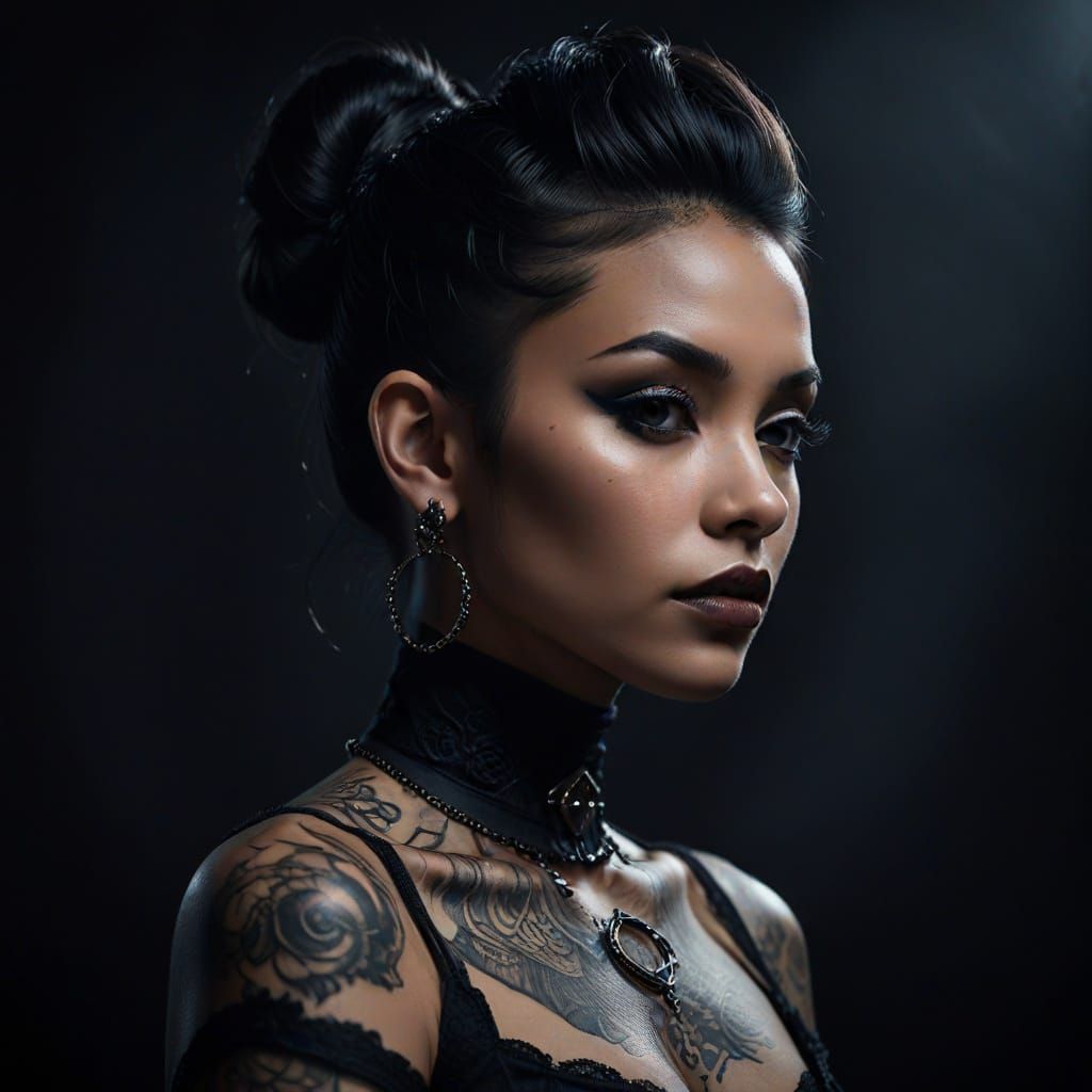 Elegant Gothic Portrait of a Tattooed Woman
