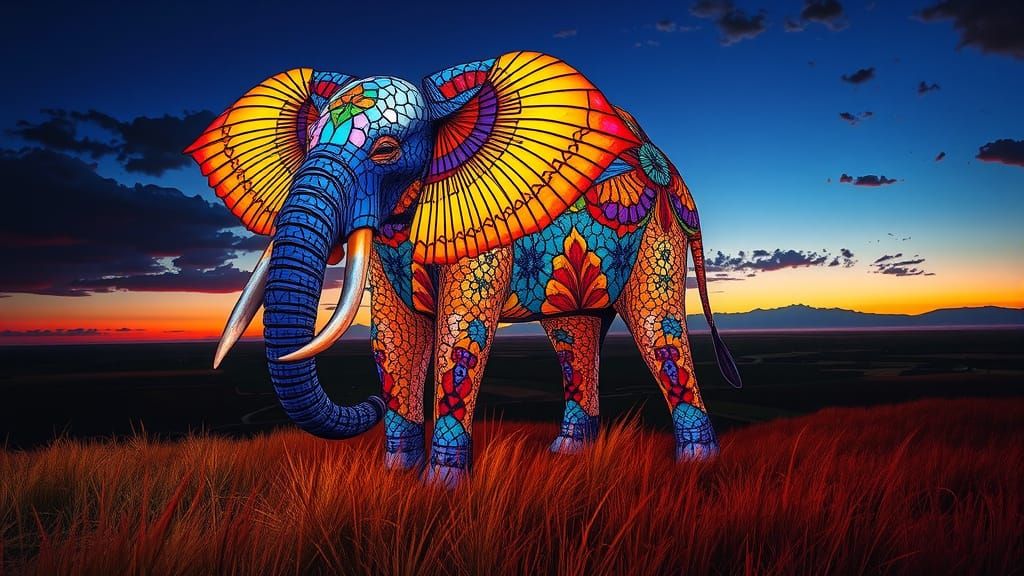 Surreal Stained Glass Elephant Rises Above the Savanna in a ...