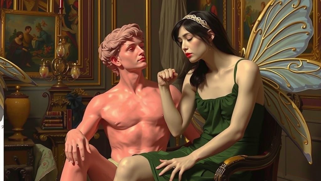 Victorian Fairy with Marzipan Statue in Cinematic Style