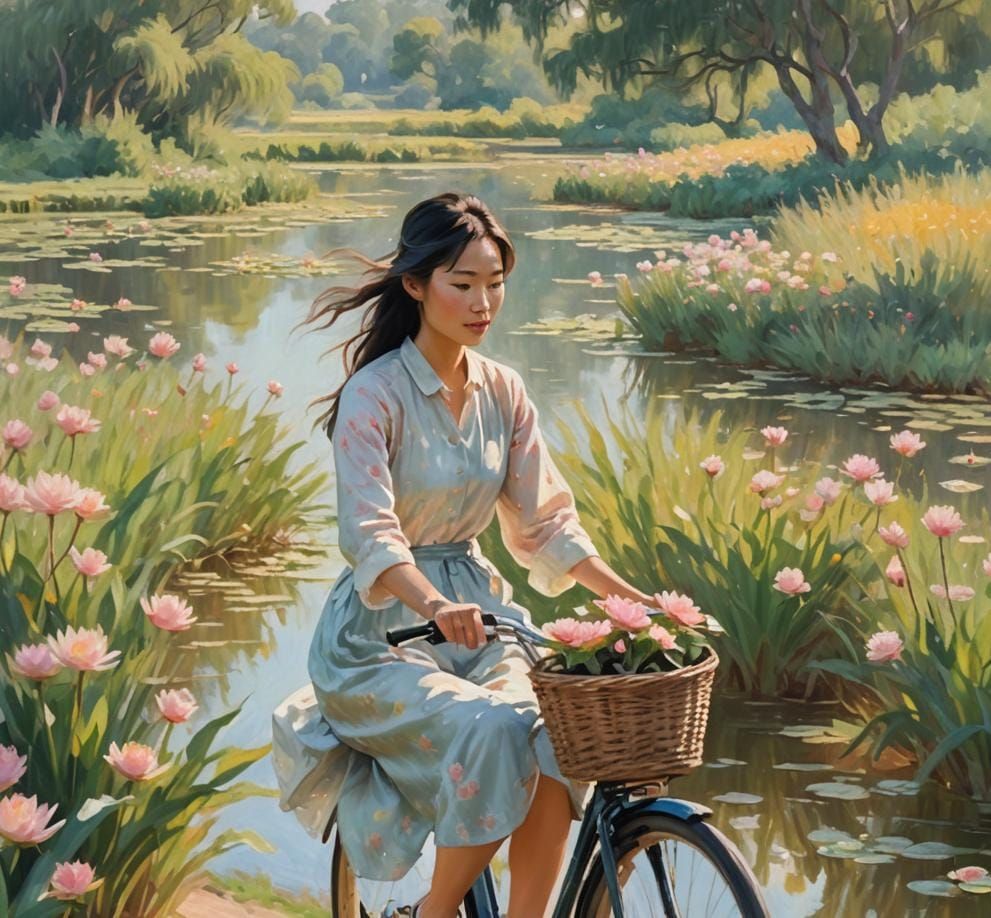 Beautiful Asian Girl on a Bicycle