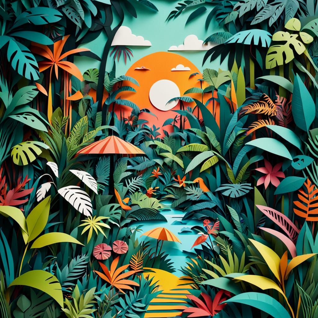Colorful Paper Jungle Collage in Playful Style