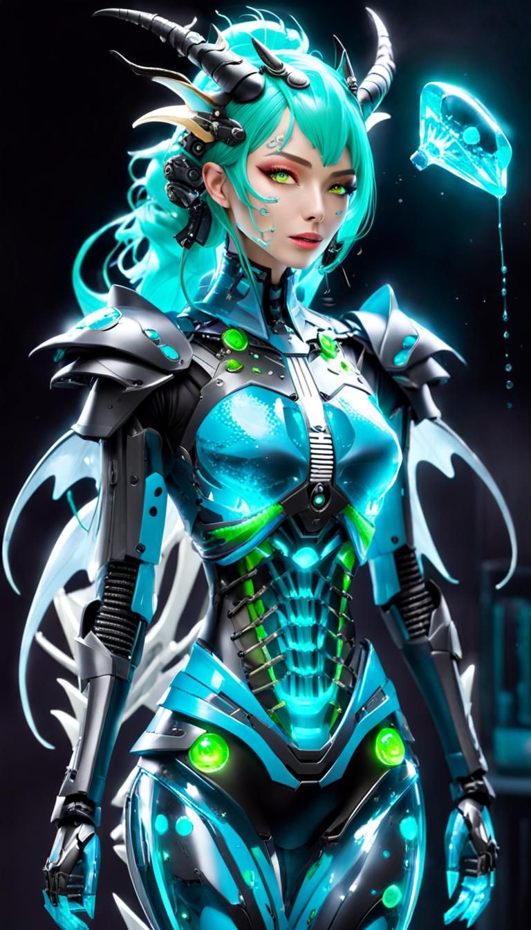 Chimera Girl with Robotic Skeleton and Slime Skin