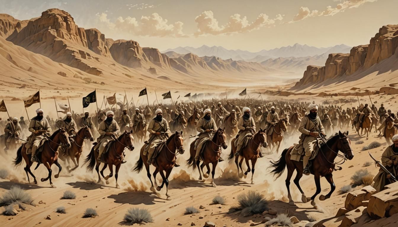 Muslim Army Marches to Hunayn Valley in Sepia Tones