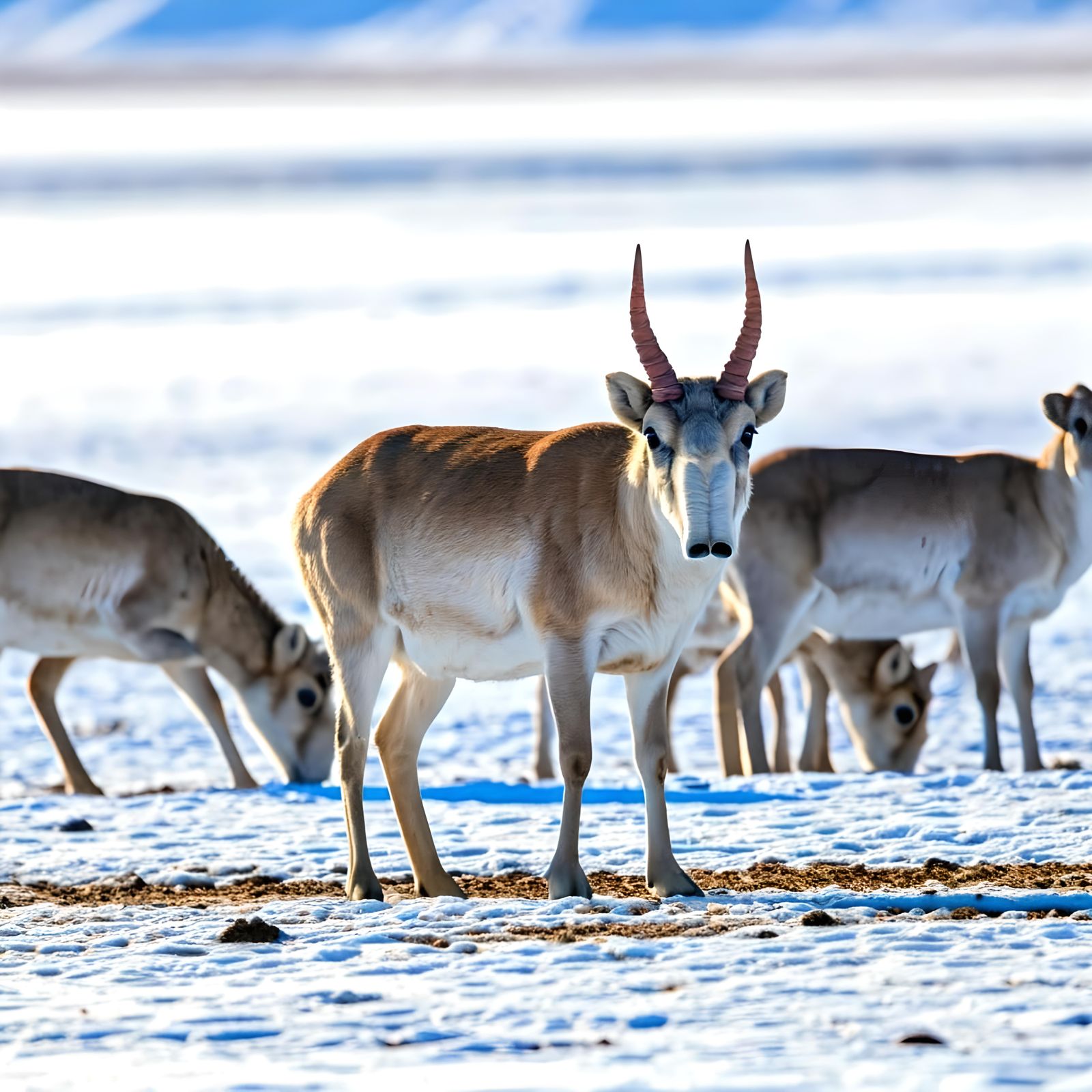 Saiga Antelope on the Winter Steppe