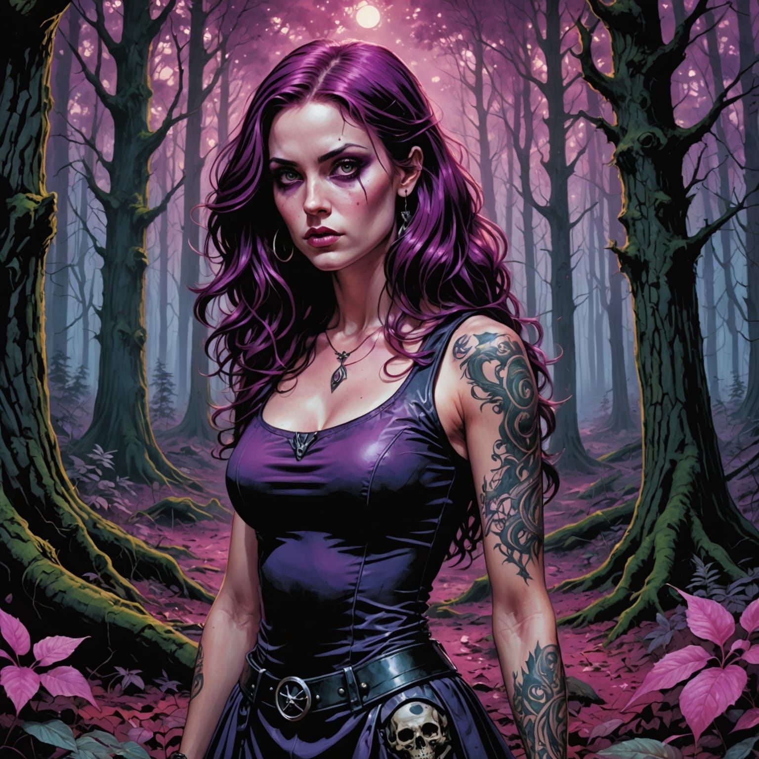 Psychedelic Gothic Woman in Haunted Forest Droste Effect