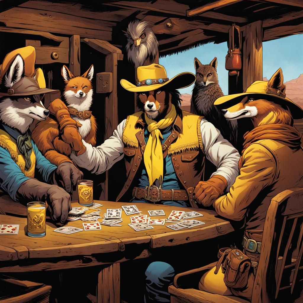Western Saloon Card Game in Comic Book Style
